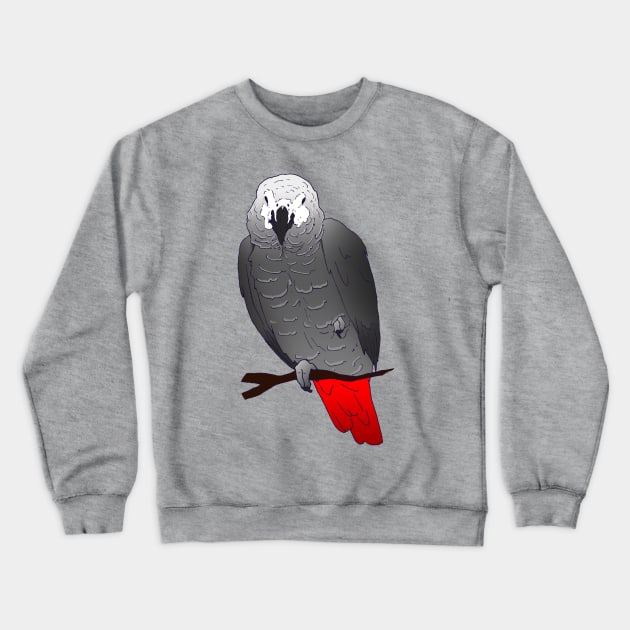 African Grey Parrot Perching and Sleeping on a Branch Crewneck Sweatshirt by Einstein Parrot